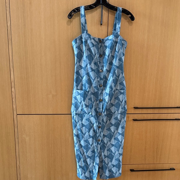 RAMY BROOK Marine Printed Denim Sleeveless Midi Dress Color Geo Denim Size 2 NWT - Picture 3 of 14